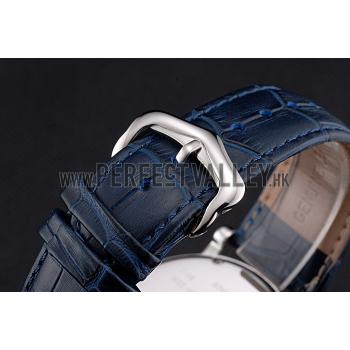 Replica Cartier Rotonde Chronograph Black Dial Stainless Steel Case Blue Leather Strap