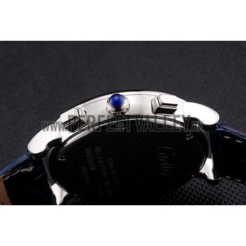 Replica Cartier Rotonde Chronograph Black Dial Stainless Steel Case Blue Leather Strap