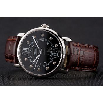 Cheap Cartier Ronde Solo Black Dial Diamond Hour Marks Stainless Steel Case Brown Leather Strap