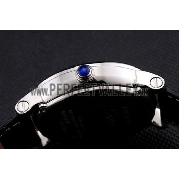 Cartier Rotonde Date Black Dial Stainless Steel Case Black Leather Strap