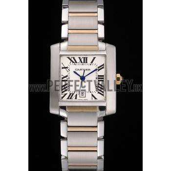 Cheap Swiss Cartier Tank Francaise Steel Case White Dial Roman Numerals Two Tone Bracelet  622648