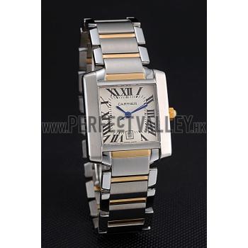 Cheap Swiss Cartier Tank Francaise Steel Case White Dial Roman Numerals Two Tone Bracelet  622648