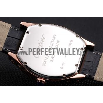 Cartier Tortue Perpetual Calendar White Dial Gold Case Black Leather Strap