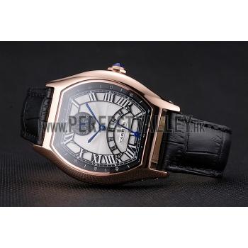 Cartier Tortue Perpetual Calendar White Dial Gold Case Black Leather Strap