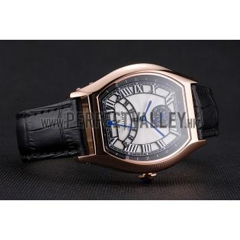 Cartier Tortue Perpetual Calendar White Dial Gold Case Black Leather Strap