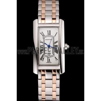 Cartier Tank Americaine 21mm White Dial Stainless Steel Case Two Tone Bracelet Replica