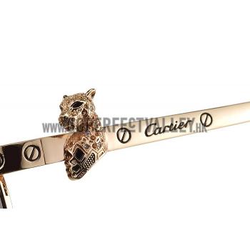 Cheap Cartier Screw And Panthere Decor Gold Frames Black Lenses Sunglasses  308135