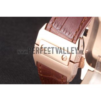 Swiss Cartier Santos Rose Gold Bezel with Diamonds and Brown Leather Strap sct46  621530