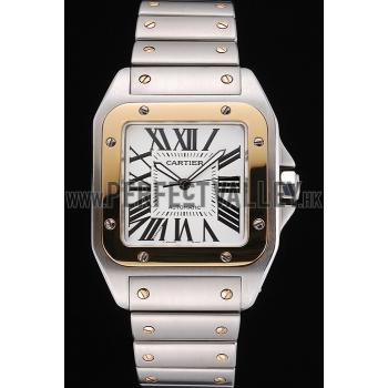 Swiss Cartier Santos De Cartier Galbee Yellow Gold and Steel Case Steel Bracelet   622643