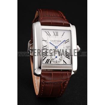 Swiss Cartier Tank MC White Dial Stainless Steel Case Brown Leather Strap