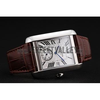 Swiss Cartier Tank MC White Dial Stainless Steel Case Brown Leather Strap