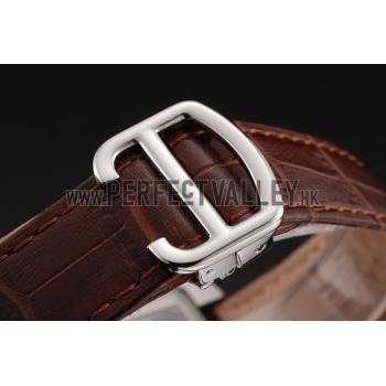 Swiss Cartier Tank MC White Dial Stainless Steel Case Brown Leather Strap