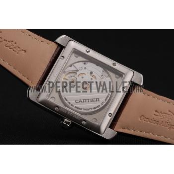 Swiss Cartier Tank MC White Dial Stainless Steel Case Brown Leather Strap