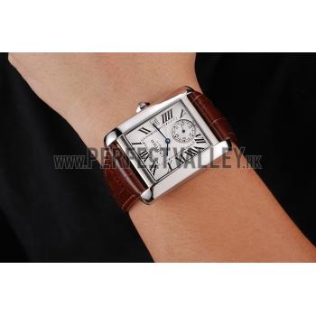 Swiss Cartier Tank MC White Dial Stainless Steel Case Brown Leather Strap