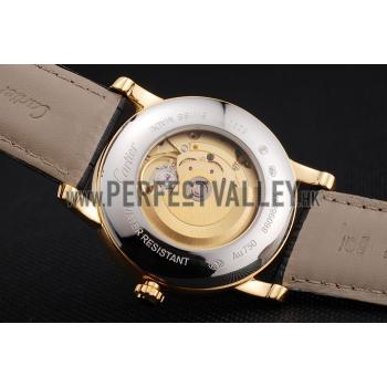 Swiss Cartier Rotonde Small Complication White Dial Gold Diamond Case Black Leather Strap