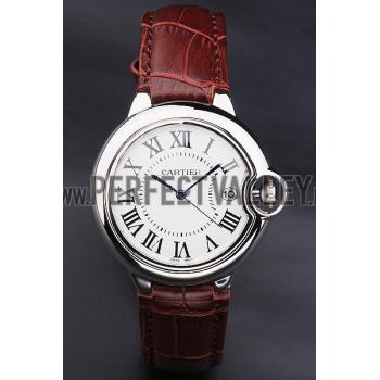 Cartier Ballon Bleu 42mm White Dial Stainless Steel Case Brown Leather Bracelet