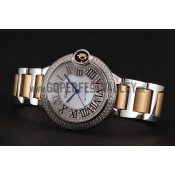 Swiss Cartier Ballon Bleu 40 MM Diamond Dial Diamond Case Gold And Staineless Steel Bracelet 1453887