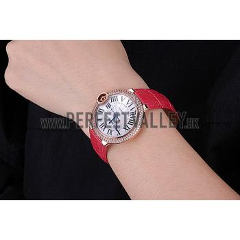 Swiss Cartier Ballon Bleu de Cartier White Dial Diamonds Case Pink Leather Bracelet  622553 Replica