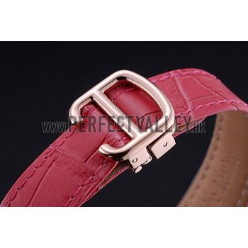 Swiss Cartier Ballon Bleu de Cartier White Dial Diamonds Case Pink Leather Bracelet  622553 Replica