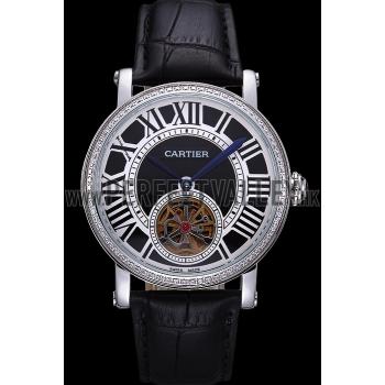 Cartier Rotonde Flying Tourbillon Diamonds Black Dial 621953