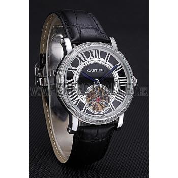 Cartier Rotonde Flying Tourbillon Diamonds Black Dial 621953