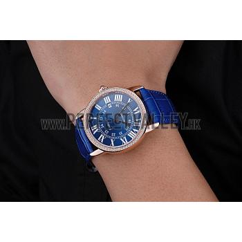 Swiss Cartier Ronde Solo Gold Diamond Case Blue Dial Roman Numerals  622208