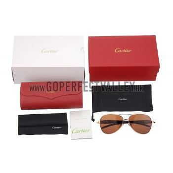 Cartier Panthere Detail Gold Frame Brown Lenses Sunglasses 308131