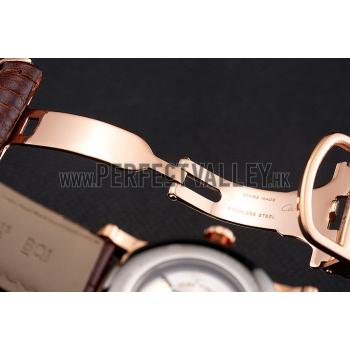 Swiss Cartier Rotonde Annual Calendar Black Dial Rose Gold Case Brown Leather Strap