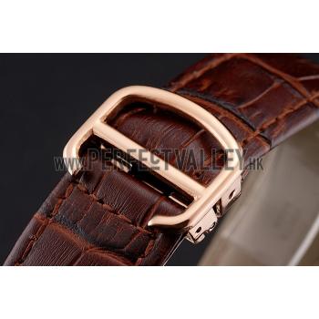 Swiss Cartier Rotonde Annual Calendar Black Dial Rose Gold Case Brown Leather Strap