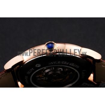 Swiss Cartier Rotonde Annual Calendar Black Dial Rose Gold Case Brown Leather Strap