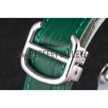 Cartier Ballon Bleu Silver Bezel with Pearl Dial Green Leather Band  621552