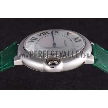 Cartier Ballon Bleu Silver Bezel with Pearl Dial Green Leather Band  621552