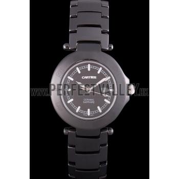 Cartier Pasha 34mm Black Dial Black Ceramic Case Rubber Bracelet