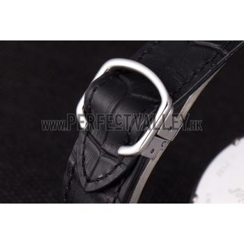 Cartier Moonphase Silver Watch with Black Leather Band ct255 621374