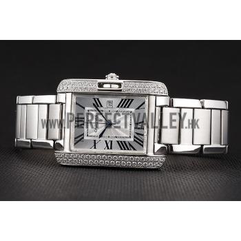 Cartier Tank Anglaise 30mm White Dial Diamonds Steel Case Stainless Steel Bracelet