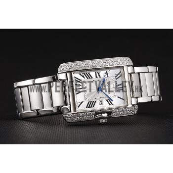 Cartier Tank Anglaise 30mm White Dial Diamonds Steel Case Stainless Steel Bracelet