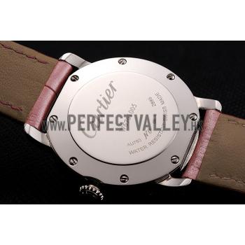 Replica Cartier Ronde White Dial Diamond Bezel Stainless Steel Case Pink Leather Strap