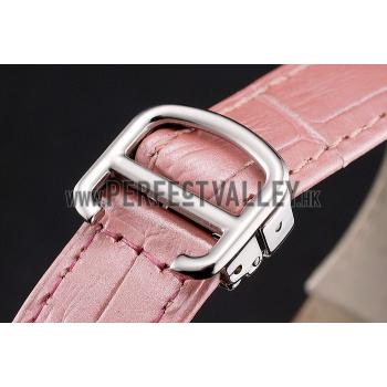 Replica Cartier Ronde White Dial Diamond Bezel Stainless Steel Case Pink Leather Strap