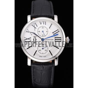 Cartier Ronde Second Time Zone White Dial Stainless Steel Case Black Leather Strap  622798