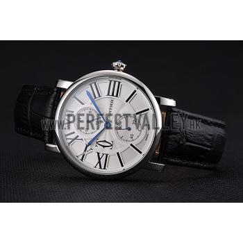 Cartier Ronde Second Time Zone White Dial Stainless Steel Case Black Leather Strap  622798