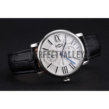 Cartier Ronde Second Time Zone White Dial Stainless Steel Case Black Leather Strap  622798