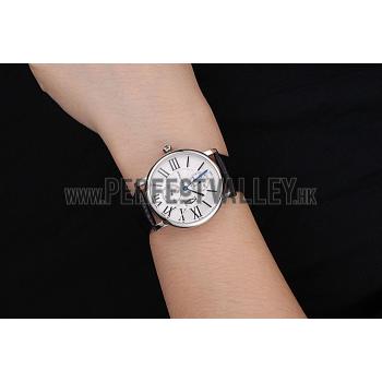 Cartier Ronde Second Time Zone White Dial Stainless Steel Case Black Leather Strap  622798