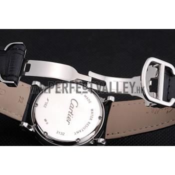 Cartier Rotonde White Dial Stainless Steel Case Black Leather Strap  622757