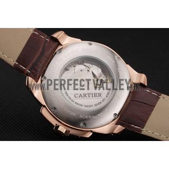 Cartier Calibre De Cartier Small Seconds White Dial Rose Gold Case Brown Leather Strap