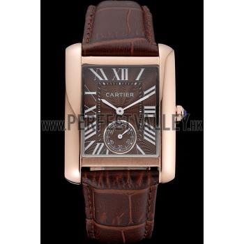 Replica Cartier Tank MC Gold Case Brown Dial Brown Leather Strap  622175