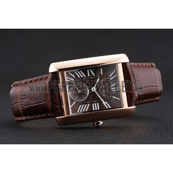 Replica Cartier Tank MC Gold Case Brown Dial Brown Leather Strap  622175