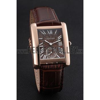 Replica Cartier Tank MC Gold Case Brown Dial Brown Leather Strap  622175