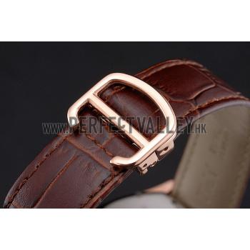 Replica Cartier Tortue Large Date White Dial Gold Case Brown Leather Strap