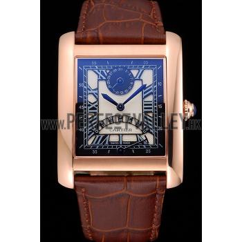 Cheap Cartier Tank Black Dial Rose Gold Case Brown Leather Strap  622765