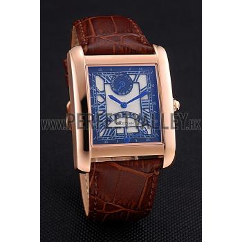 Cheap Cartier Tank Black Dial Rose Gold Case Brown Leather Strap  622765